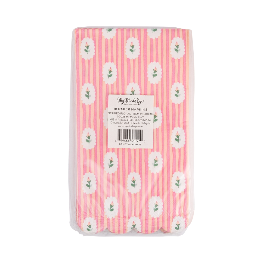 Pink Striped Floral Dinner Napkins