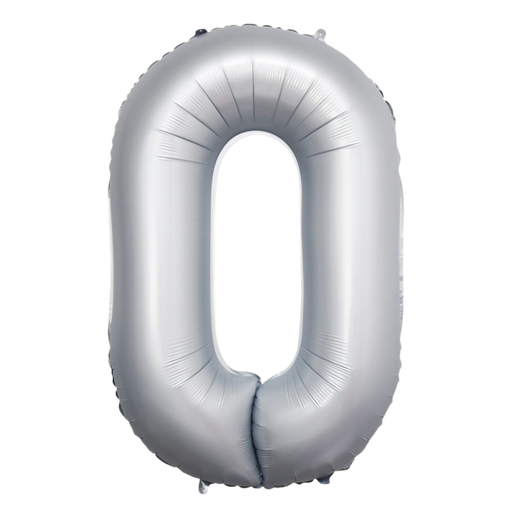 Chrome White 0-9 Number Foil Balloon, 34in