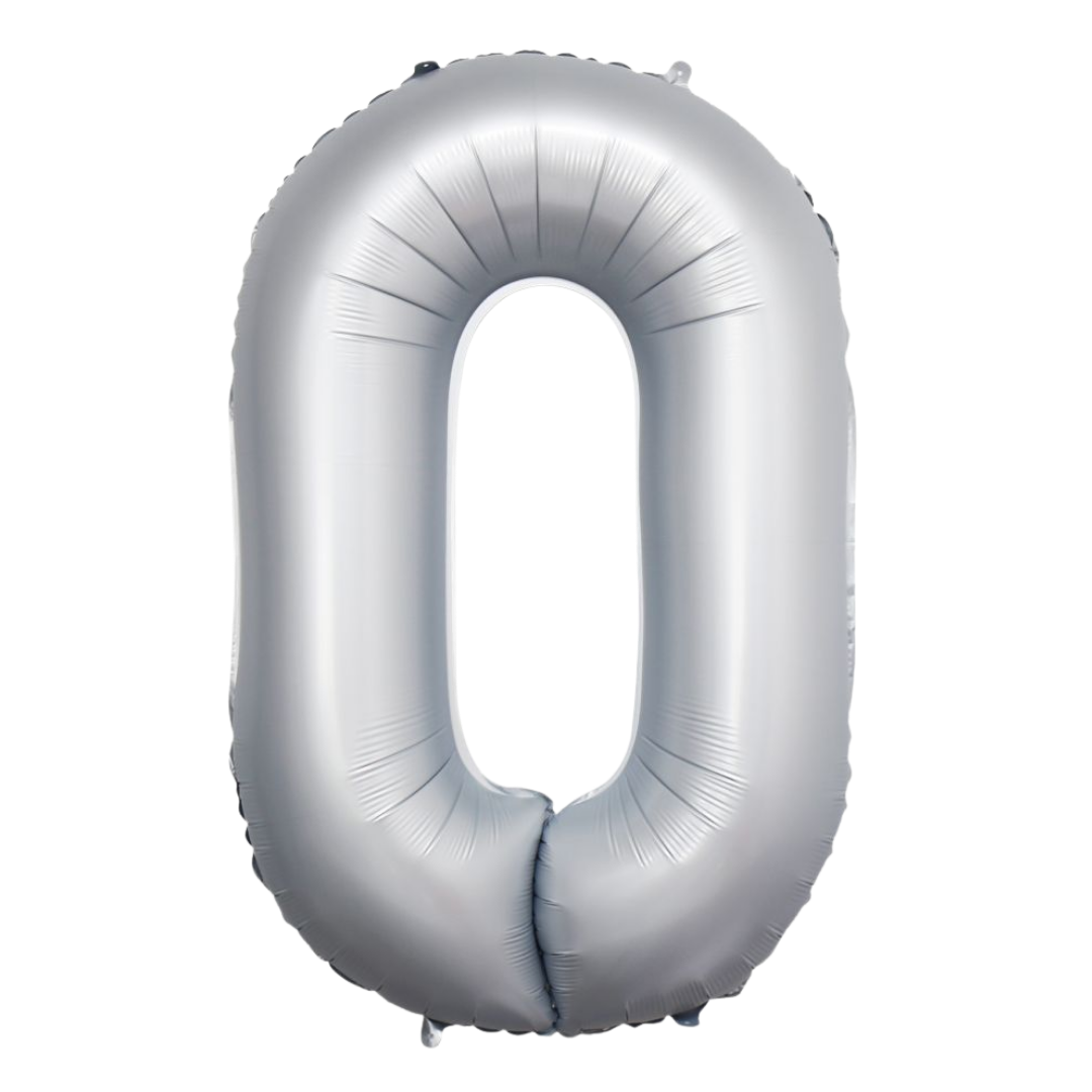 Chrome White 0-9 Number Foil Balloon, 34in