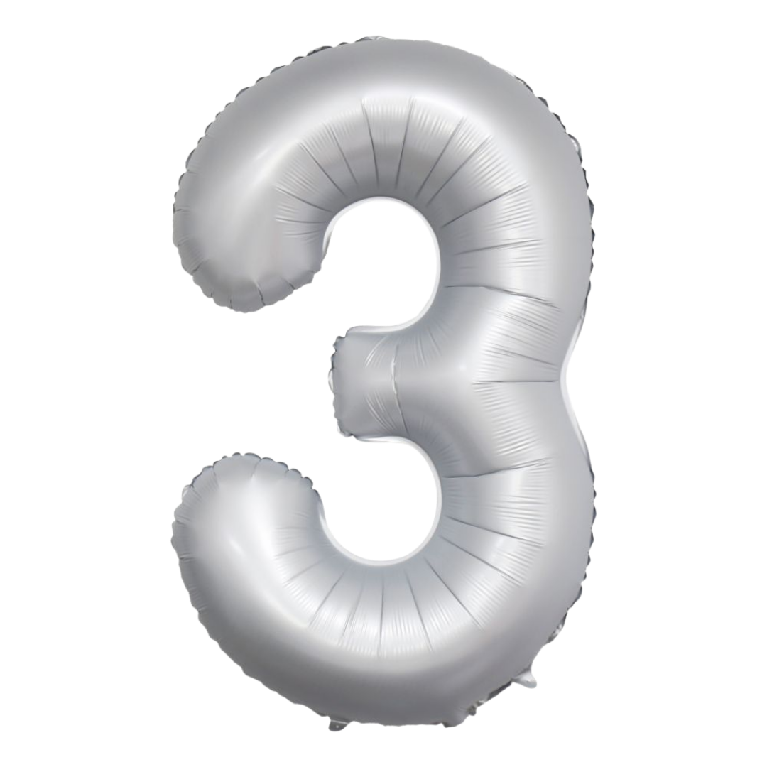 Chrome White 0-9 Number Foil Balloon, 34in