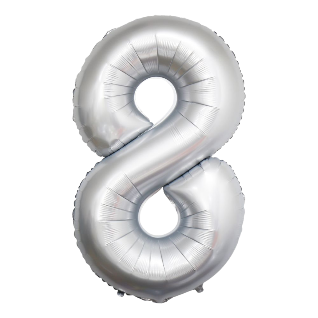 Chrome White 0-9 Number Foil Balloon, 34in
