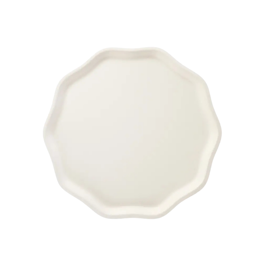 French creme dinner plate with scalloped edges for elegant dining from Parte Haus party supply store in Bethesda MD