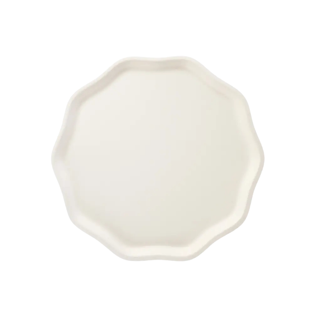 French creme dinner plate with scalloped edges for elegant dining from Parte Haus party supply store in Bethesda MD