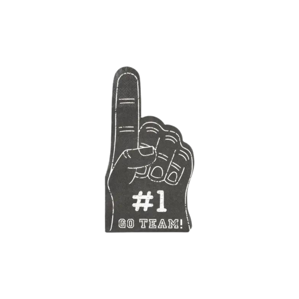 Black football hand napkin with white number one and go team text sports theme from Parte Haus party supply store in Bethesda MD