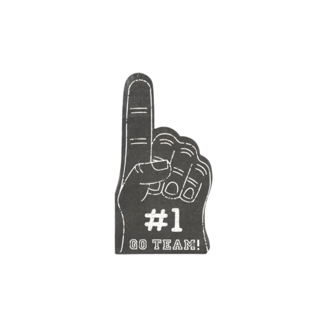 Black football hand napkin with white number one and go team text sports theme from Parte Haus party supply store in Bethesda MD