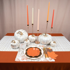 orange and white falling leaves paper placemats with autumn leaf accents Thanksgiving from Parte Haus party supply store in Bethesda MD
