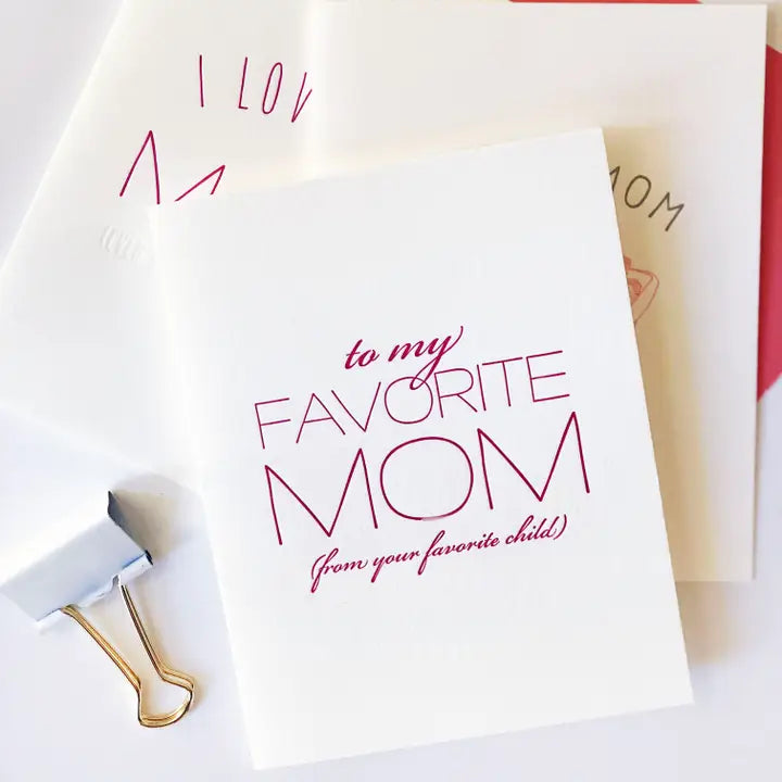 White letterpress Mother's Day greeting card with pink text from Parte Haus party supply store in Bethesda Maryland