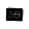 Black and gold birthday greeting card with modern thirty design for birthday from Parte Haus party supply store in Bethesda Maryland