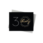Black and gold birthday greeting card with modern thirty design for birthday from Parte Haus party supply store in Bethesda Maryland