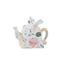 White pink floral teapot favor box with ribbon for tea party from Parte Haus party supply store in Bethesda Maryland