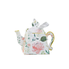 White pink floral teapot favor box with ribbon for tea party from Parte Haus party supply store in Bethesda Maryland