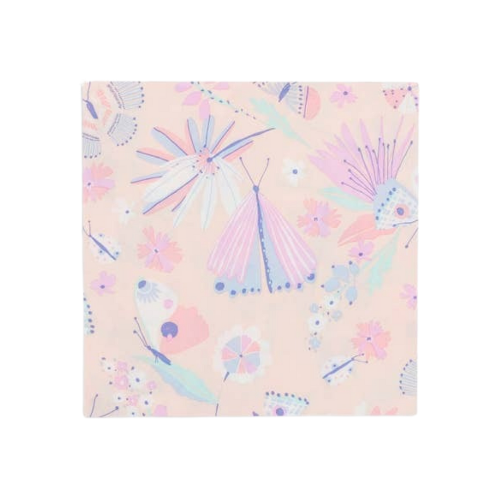 Peach pastel butterfly napkin with floral design spring theme from Parte Haus party supply store in Bethesda MD