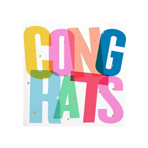 Multicolor Congrats foil napkin with gold stars for celebration from Parte Haus party supply store in Bethesda Maryland