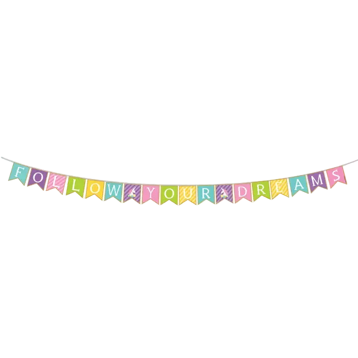 Multicolor Follow Your Dreams banner graduation decor from Parte Haus party supply store in Bethesda Maryland