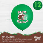 Green football birthday balloon with helmet and Happy Birthday text sports theme from Parte Haus party supply store in Bethesda Maryland