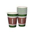 brown and green football paper cups with laces design for sports birthday from Parte Haus party supply store in Bethesda MD