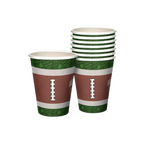 brown and green football paper cups with laces design for sports birthday from Parte Haus party supply store in Bethesda MD