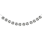 Black and white soccer football garland banner for sports birthday from Parte Haus party supply store in Bethesda Maryland