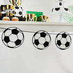 Black and white soccer ball garland banner sports theme birthday from Parte Haus party supply store in Bethesda Maryland