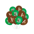 Green and brown football themed balloons with happy birthday prints for sports birthday from Parte Haus party supply store in Bethesda Maryland