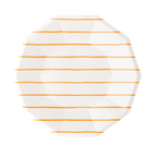 orange and white striped large dinner plate for birthdays from Parte Haus party supply store in Bethesda MD