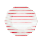 Red and white striped dinner plate with modern octagon shape for birthday from Parte Haus party supply store in Bethesda MD