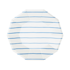 Blue and white striped dinner plate with modern design for birthday from Parte Haus party supply store in Bethesda MD.