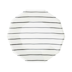 White striped dinner plate with modern black lines for any celebration from Parte Haus party supply store in Bethesda MD.
