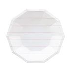 Pink and white striped large dinner plate with octagonal shape for birthdays from Parte Haus party supply store in Bethesda MD