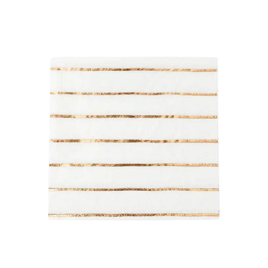 rose gold striped napkin with white background for elegant celebration from Parte Haus party supply store in Bethesda Maryland