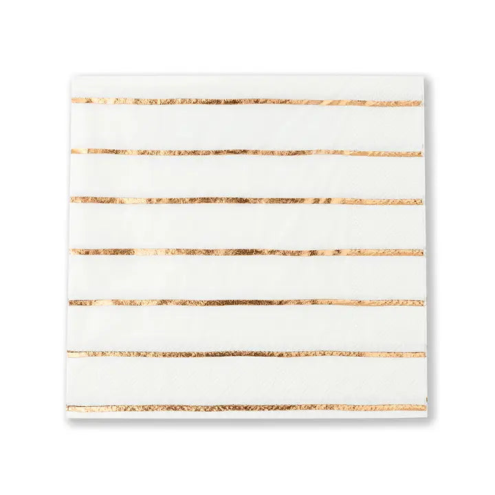 White and Rose Gold Striped Cocktail Napkins