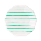White and green striped small dinner plate with octagon shape for celebrations from Parte Haus party supply store in Bethesda MD.