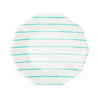 Teal striped small dinner plate with octagon shape for birthday from Parte Haus party supply store in Bethesda MD