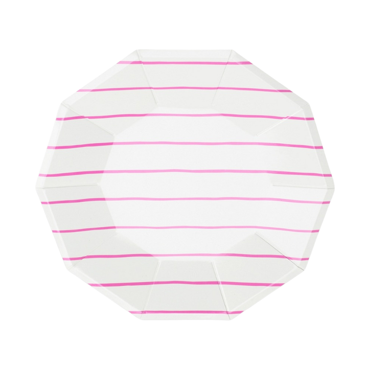 White and Lilac Frenchie Striped Large Dessert Plates