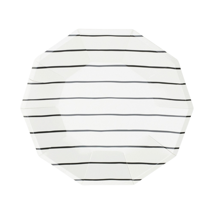 White and Lilac Frenchie Striped Large Dessert Plates
