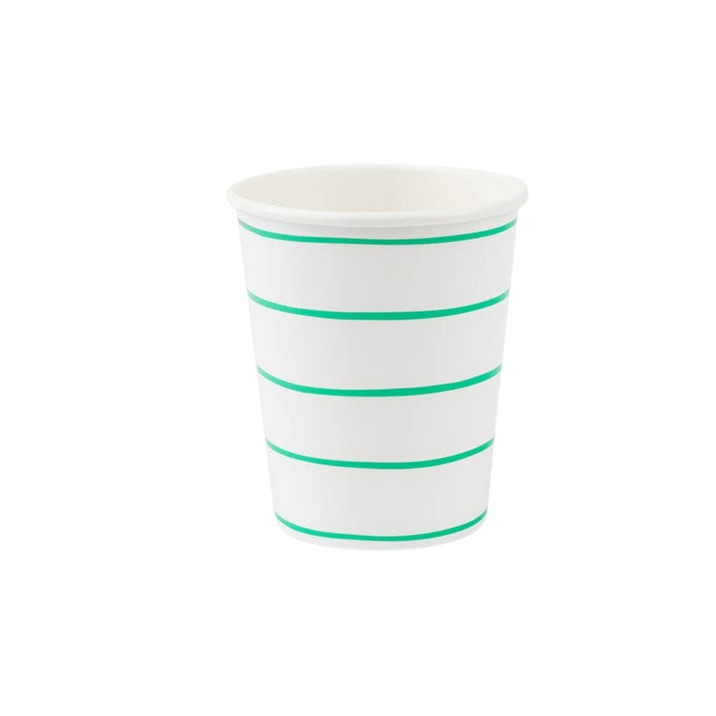 Clover green striped paper cup with simple design for celebrations from Parte Haus party supply store in Bethesda MD