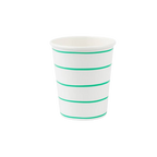 Clover green striped paper cup with simple design for celebrations from Parte Haus party supply store in Bethesda MD