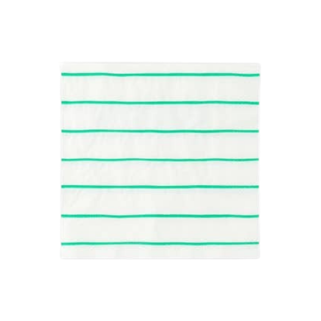 clover green striped large napkin with white background for celebrations from Parte Haus party supply store in Bethesda MD