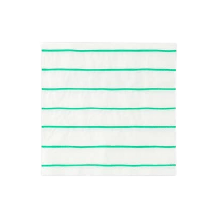 White and Green  Striped Dinner Napkins