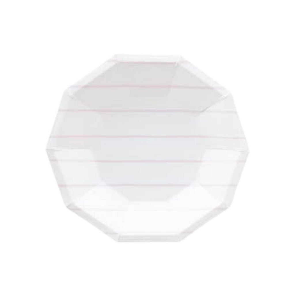 Lilac striped large plate with octagonal shape for celebrations from Parte Haus party supply store in Bethesda MD