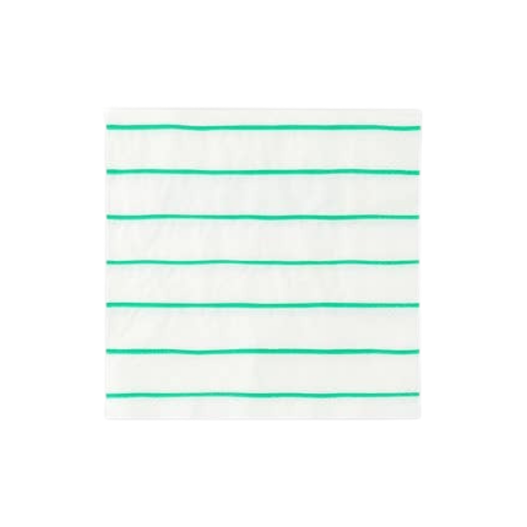 Clover green striped petite napkin with horizontal lines for celebrations from Parte Haus party supply store in Bethesda MD.