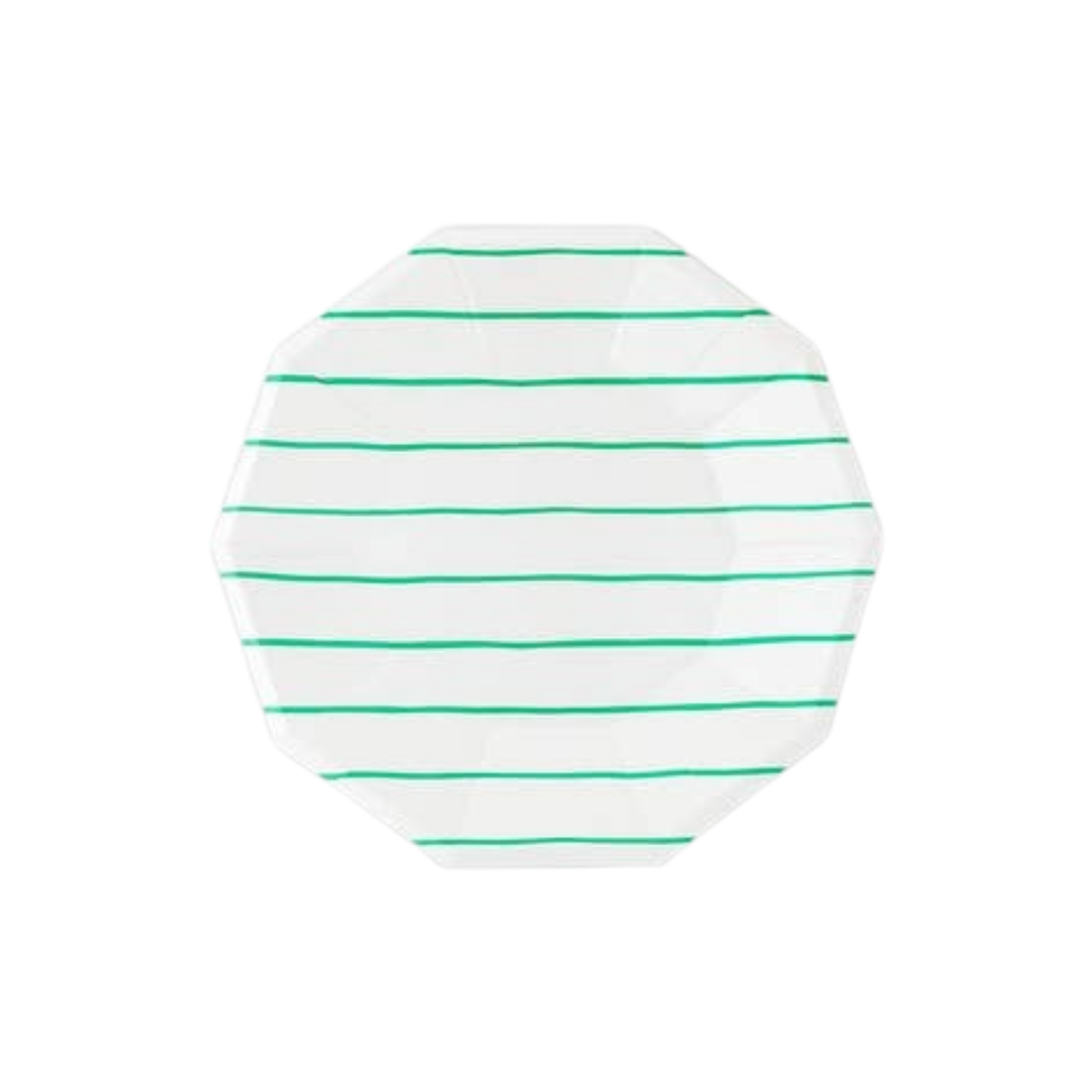 Clover green striped small plate with scalloped edges birthday from Parte Haus party supply store in Bethesda MD