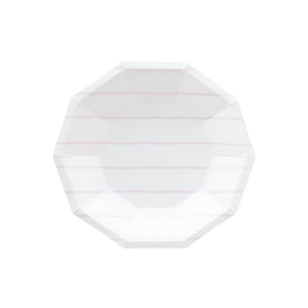 Lilac striped small plate with octagonal shape for birthdays from Parte Haus party supply store in Bethesda Maryland