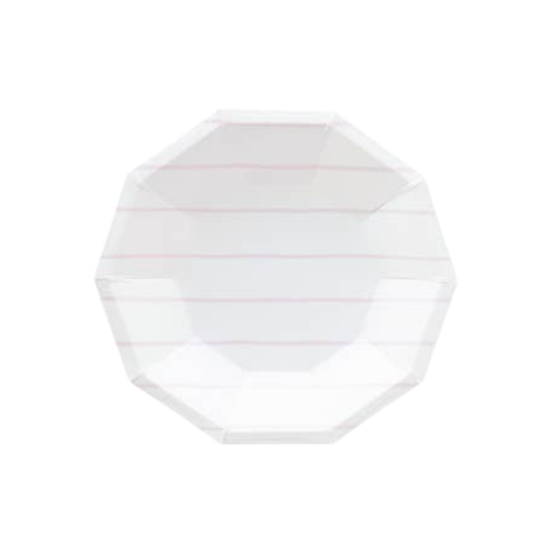 Lilac striped small plate with octagonal shape for birthdays from Parte Haus party supply store in Bethesda Maryland