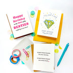 Colorful friendship and birthday greeting cards with cute messages for friends from Parte Haus party supply store in Bethesda Maryland