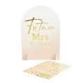 Gold and white Future Mrs sign with sticker sheet bridal shower from Parte Haus party supply store in Bethesda Maryland