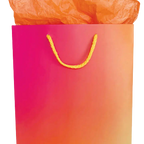 Pink and orange gift bag with yellow handles and orange tissue paper birthday from Parte Haus party supply store in Bethesda MD