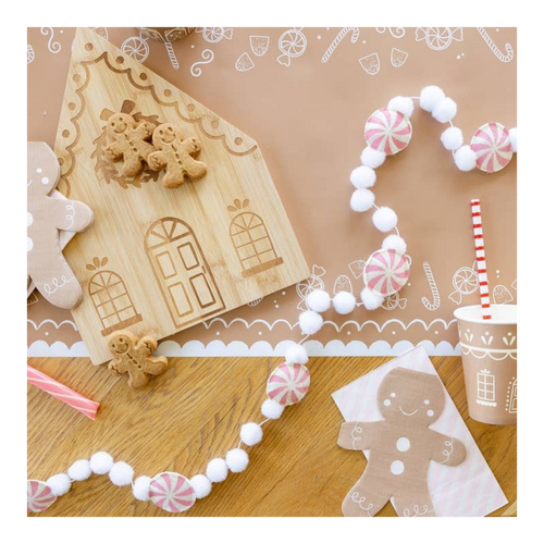 Brown gingerbread house bamboo tray with cookies Christmas decor from Parte Haus party supply store in Bethesda MD