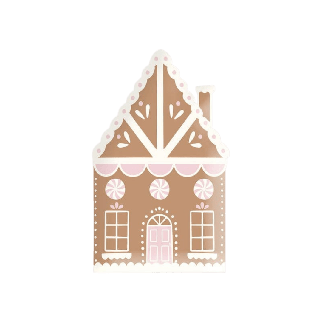 Brown and pink gingerbread house decoration Christmas theme from Parte Haus party supply store in Bethesda Maryland