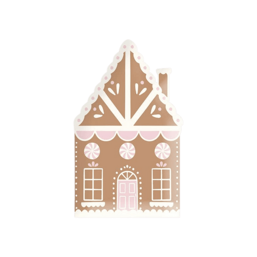Brown and pink gingerbread house decoration Christmas theme from Parte Haus party supply store in Bethesda Maryland